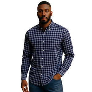 Lands' End Button Down Shirt Mens 16-16.5 L Blue Plaid Traditional Long Sleeve
